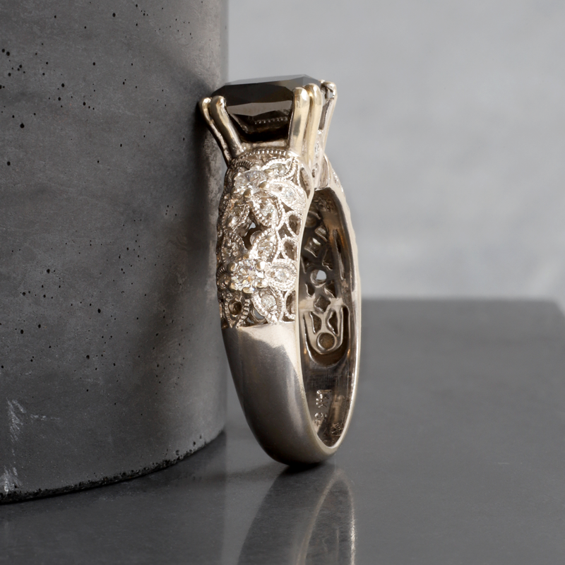 Ethical Jewellery & Engagement Rings Toronto - Fancy Dark Brown 14K White Gold Filigree Ring - FTJCo Fine Jewellery & Goldsmiths