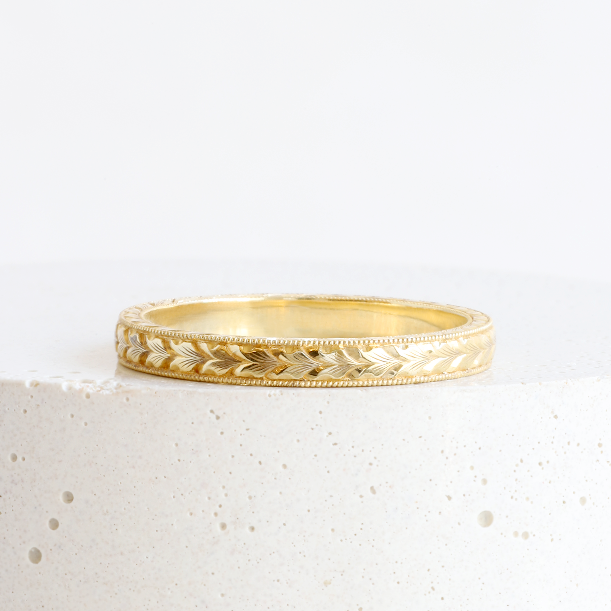 Ethical, Custom Ring-2.5 mm Leaf Engraved Band | Toronto, Canada