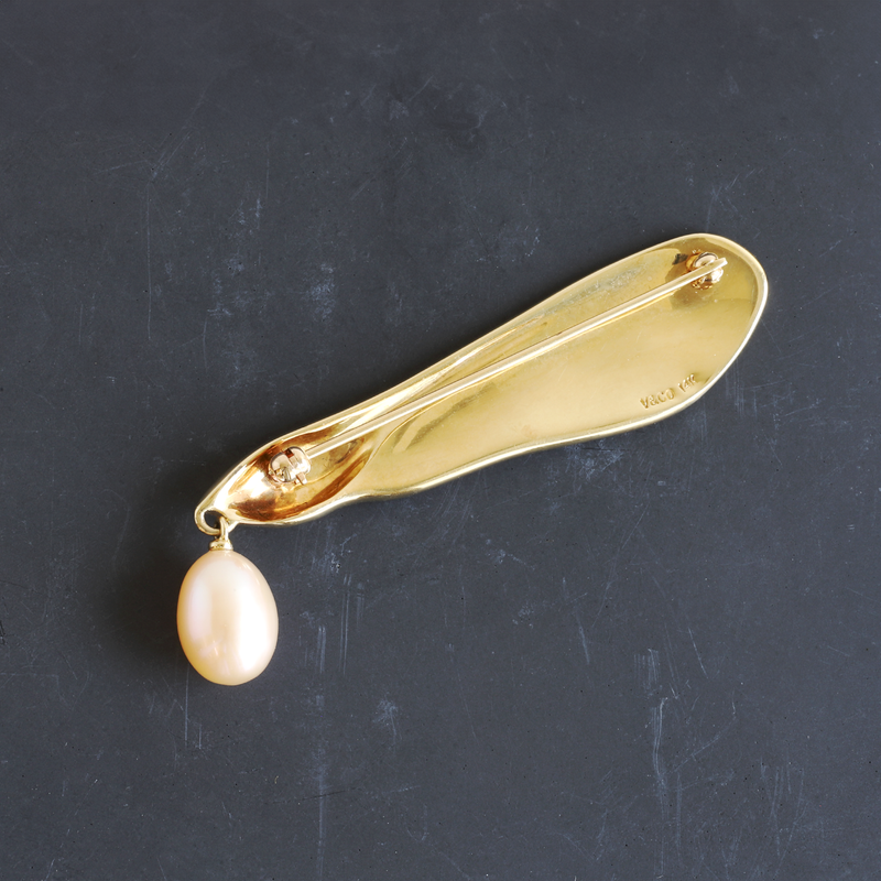 Ethical Jewellery & Engagement Rings Toronto - Cultured Pearl and Gold Maple Key Brooch - FTJCo Fine Jewellery & Goldsmiths