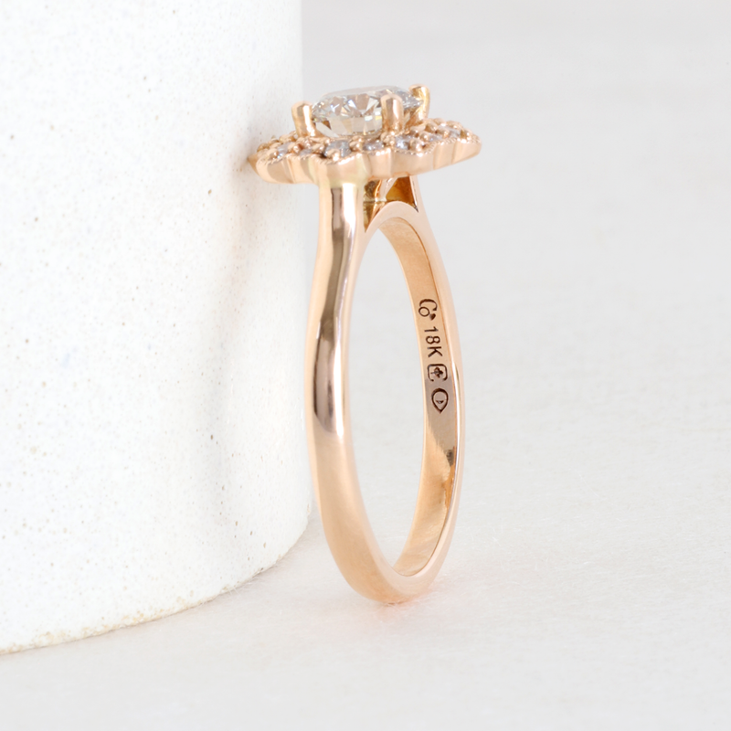 Ethical Jewellery & Engagement Rings Toronto - 0.73 ct Warm Grey Lab Diamond Flora Halo in Rose - FTJCo Fine Jewellery & Goldsmiths