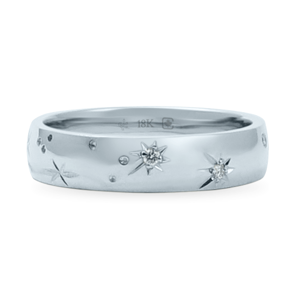 White Ethical Jewellery & Engagement Rings Toronto - 5 mm Star Engraved Band - Fairtrade Jewellery Co.