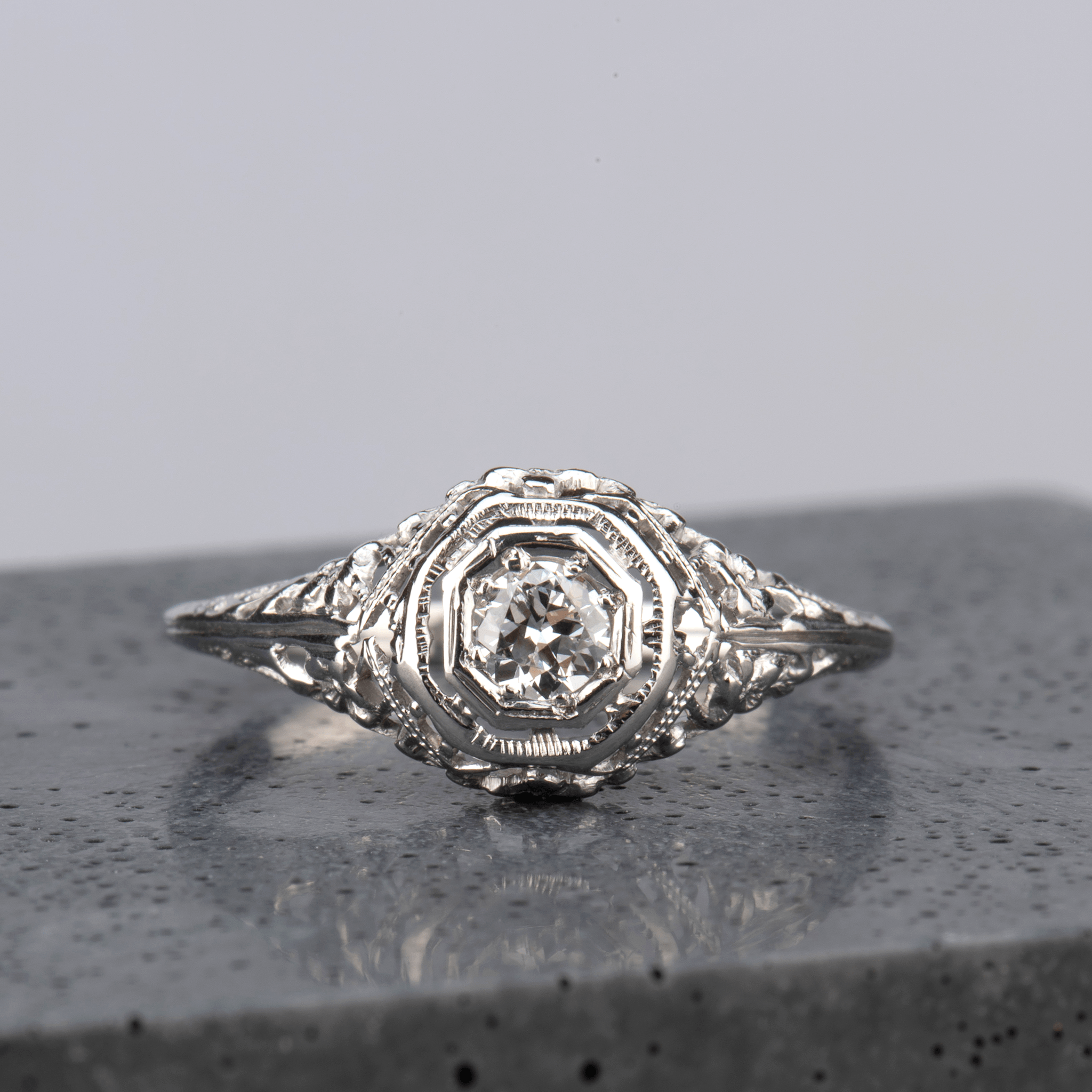 White gold art 2025 deco engagement ring
