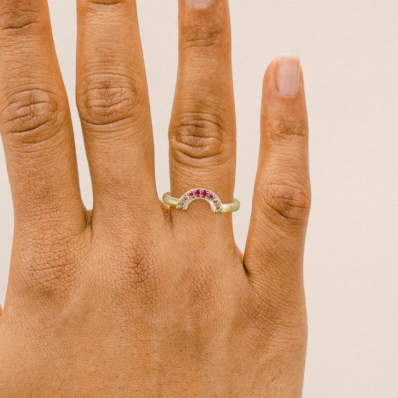 Solis Half Halo Band with Pink Lab Sapphires in Yellow
