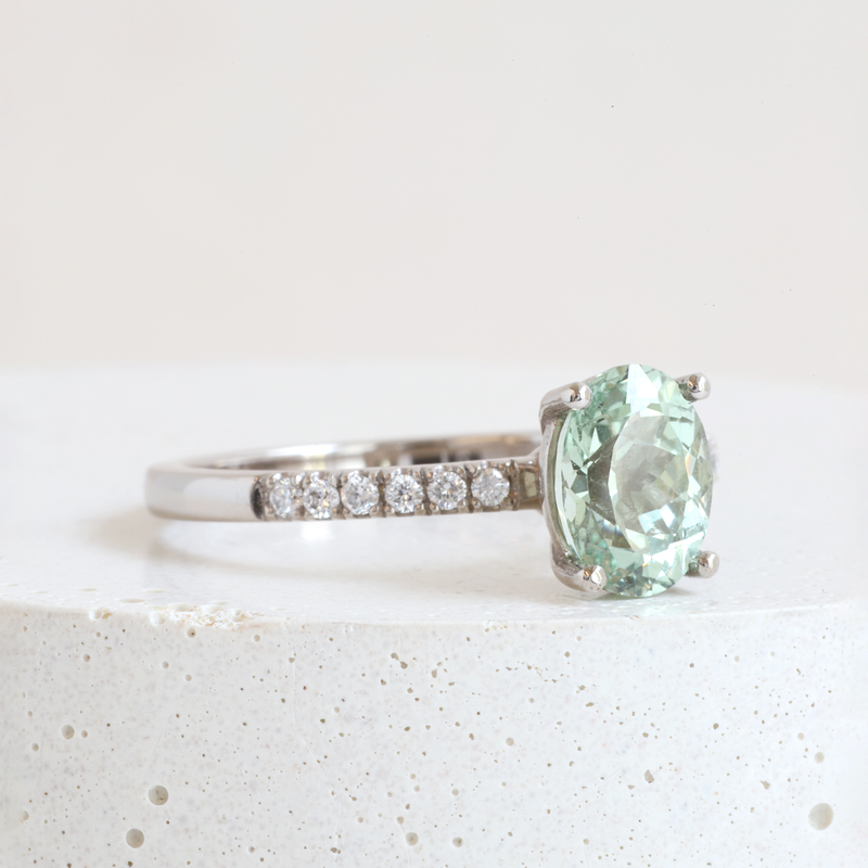 Ethical Jewellery & Engagement Rings Toronto - 1.69 ct Seafoam Green Oval  Pietra in White Gold - FTJCo Fine Jewellery & Goldsmiths