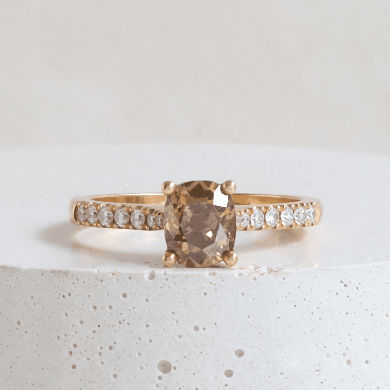 Ethical Jewellery & Engagement Rings Toronto - Vintage Brown Cushion Diamond in our Love Note with Pavé in Rose - FTJCo Fine Jewellery & Goldsmiths
