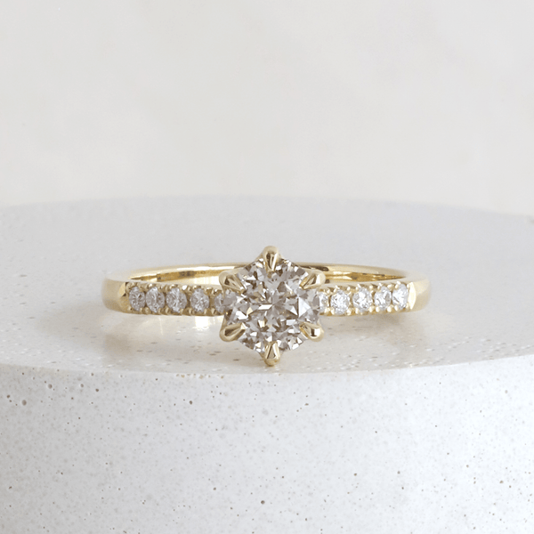 Ethical Jewellery & Engagement Rings Toronto - 0.76 ct Earthen Peach Star Cut Lilium 6 Prong Solitaire with Pavé Yellow Gold - FTJCo Fine Jewellery & Goldsmiths
