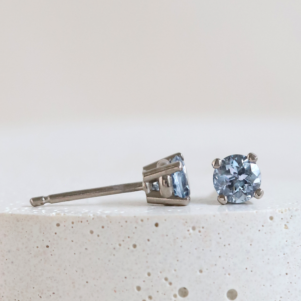 Ethical Jewellery & Engagement Rings Toronto - 4 mm Aqua Spinel Four Prong Stud in White Gold - FTJCo Fine Jewellery & Goldsmiths