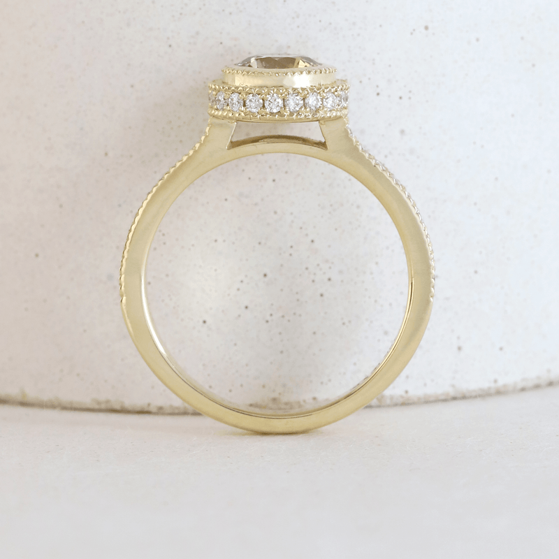 Ethical Jewellery & Engagement Rings Toronto - 0.95 ct Golden Yellow Sapphire Bezel Side Halo in Yellow Gold - FTJCo Fine Jewellery & Goldsmiths