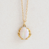 Ethical Jewellery & Engagement Rings Toronto - 0.85 ct Oval Opal Leaf Design Pendant in Yellow Gold - FTJCo Fine Jewellery & Goldsmiths