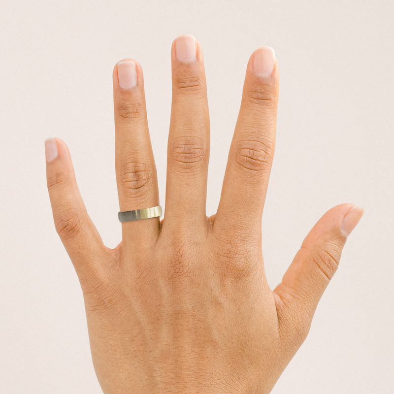 Ethical Jewellery & Engagement Rings Toronto - 18K 5mm Bicolour Band Half & Half Yellow/White with a Satin Finish - FTJCo Fine Jewellery & Goldsmiths