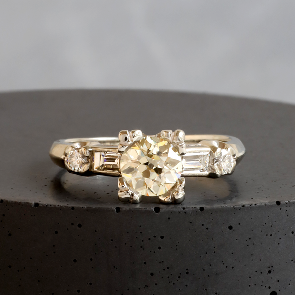 Ethical Jewellery & Engagement Rings Toronto - 0.80 ct Old European & Baguette Three Stone Ring in White - FTJCo Fine Jewellery & Goldsmiths