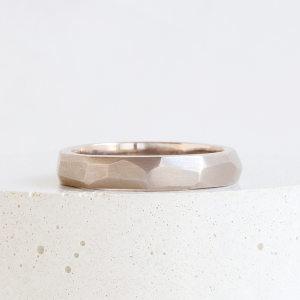Ethical Jewellery & Engagement Rings Toronto - 4mm Hand Carved Band in 18K Palladium White Gold - FTJCo Fine Jewellery & Goldsmiths