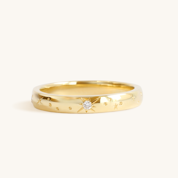 Starry Night Engraved Band in Yellow Gold