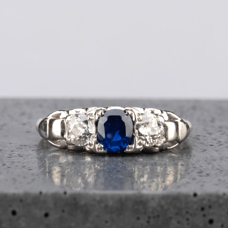 FTJCo Vintage Two-Tone Sapphire & Diamond Ring