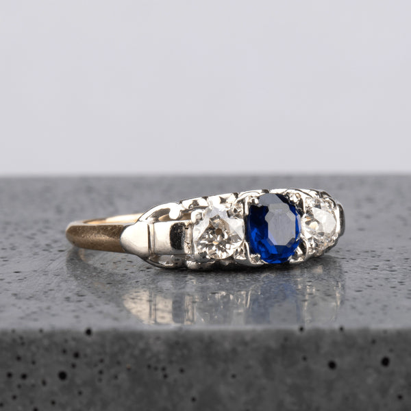 Vintage Two-Tone Sapphire & Diamond Ring