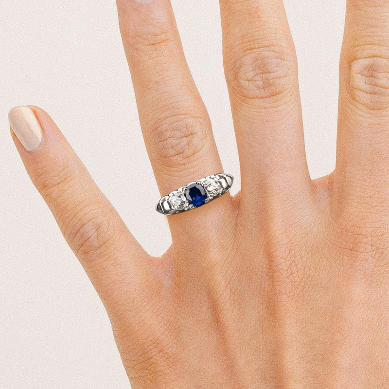 FTJCo Vintage Two-Tone Sapphire & Diamond Ring