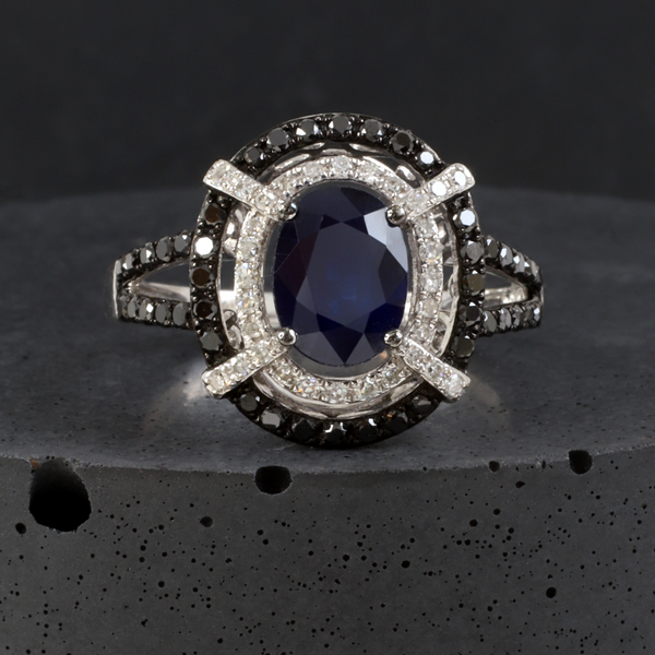 Ethical Jewellery & Engagement Rings Toronto - 1.22 ct Blue Sapphire Double Halo Ring - FTJCo Fine Jewellery & Goldsmiths