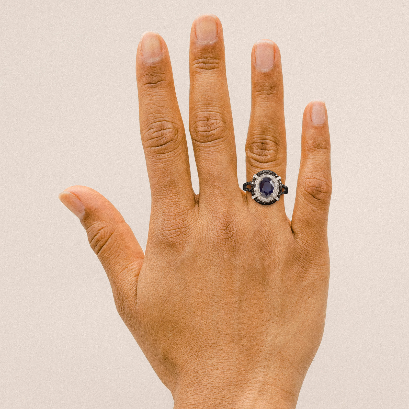 Ethical, Custom Ring-1.22 ct Blue Sapphire Double Halo Ring