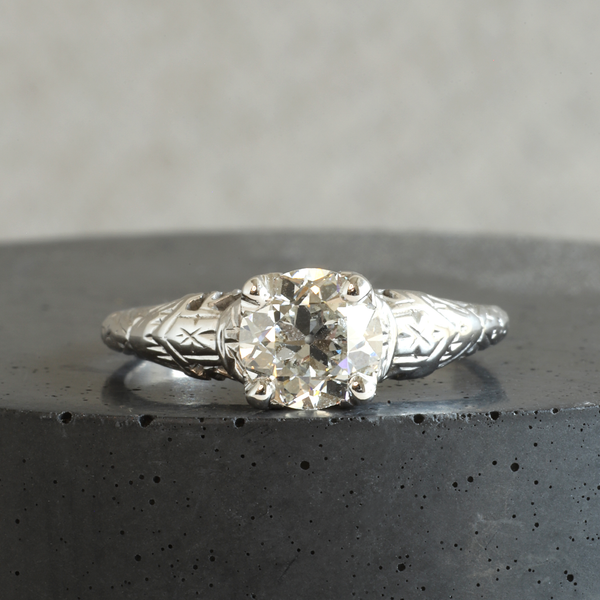 Ethical Jewellery & Engagement Rings Toronto - FTJCo Vintage Engraved Diamond Solitaire in White Gold - FTJCo Fine Jewellery & Goldsmiths
