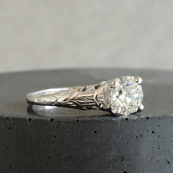 Ethical Jewellery & Engagement Rings Toronto - FTJCo Vintage Engraved Diamond Solitaire in White Gold - FTJCo Fine Jewellery & Goldsmiths