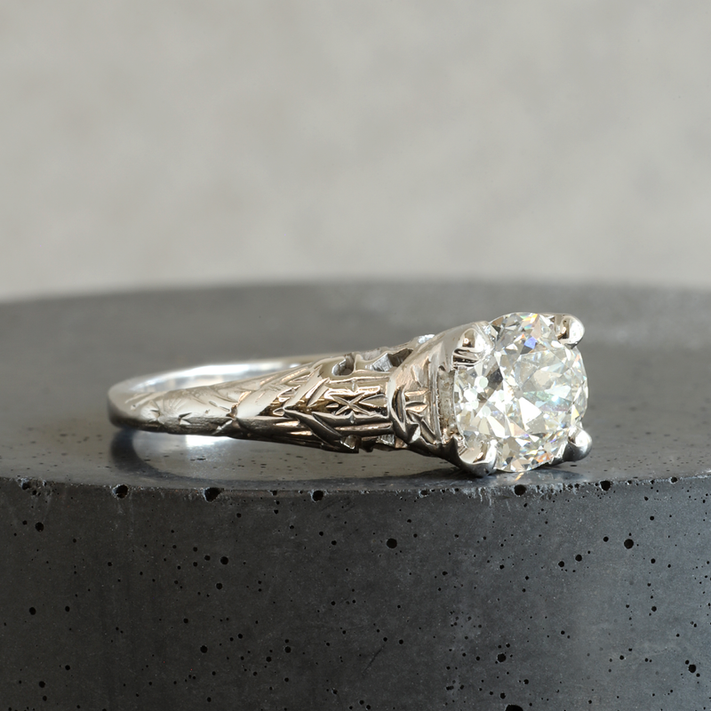 Ethical Jewellery & Engagement Rings Toronto - FTJCo Vintage Engraved Diamond Solitaire in White Gold - FTJCo Fine Jewellery & Goldsmiths