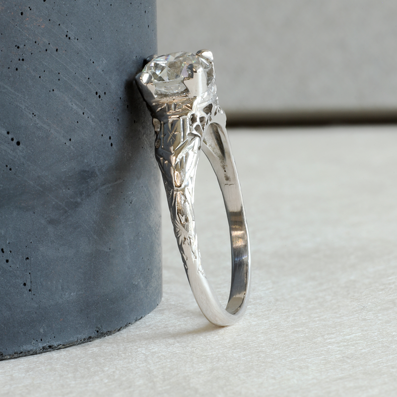 Ethical Jewellery & Engagement Rings Toronto - FTJCo Vintage Engraved Diamond Solitaire in White Gold - FTJCo Fine Jewellery & Goldsmiths