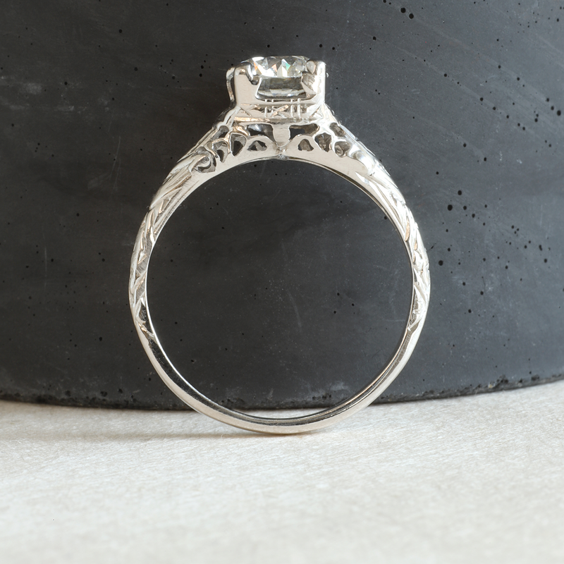 Ethical Jewellery & Engagement Rings Toronto - FTJCo Vintage Engraved Diamond Solitaire in White Gold - FTJCo Fine Jewellery & Goldsmiths