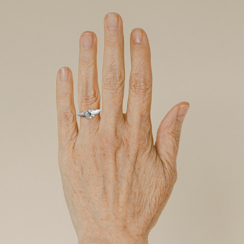 Ethical Jewellery & Engagement Rings Toronto - FTJCo Vintage Engraved Diamond Solitaire in White Gold - FTJCo Fine Jewellery & Goldsmiths