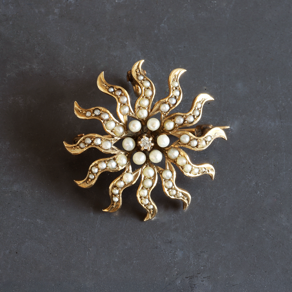 Ethical Jewellery & Engagement Rings Toronto - FTJCo Vintage 10K Diamond & Seed Pearl Brooch - FTJCo Fine Jewellery & Goldsmiths