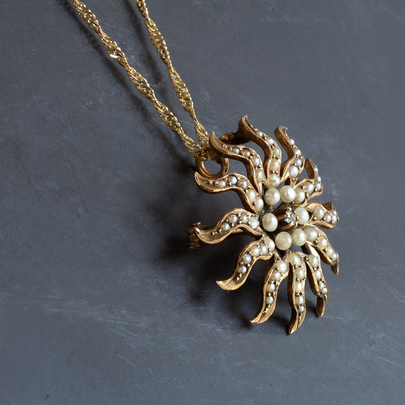 Ethical Jewellery & Engagement Rings Toronto - FTJCo Vintage 10K Diamond & Seed Pearl Brooch - FTJCo Fine Jewellery & Goldsmiths