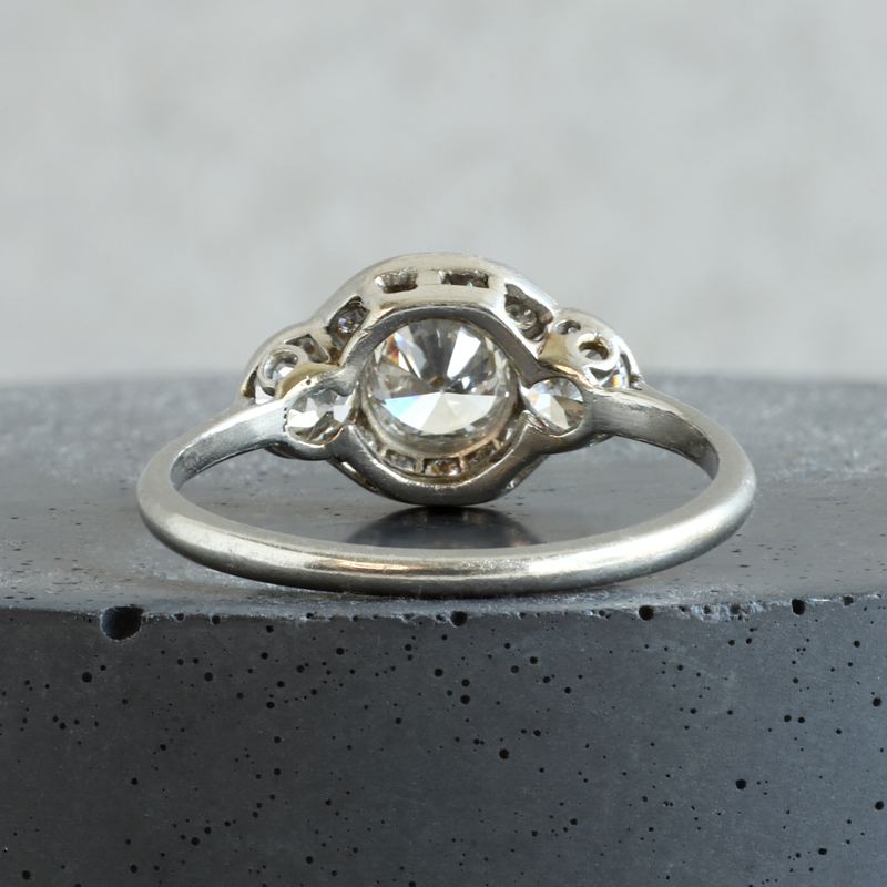 Ethical Jewellery & Engagement Rings Toronto - FTJCo Vintage Three Stone Partial Halo Ring in Platinum - FTJCo Fine Jewellery & Goldsmiths