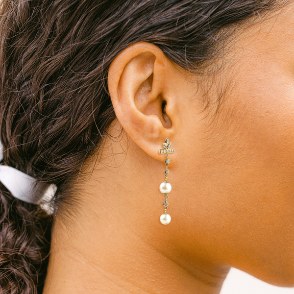 FTJCo Vintage Cultured Pearl, Diamond, Gold & Platinum Drop Earrings