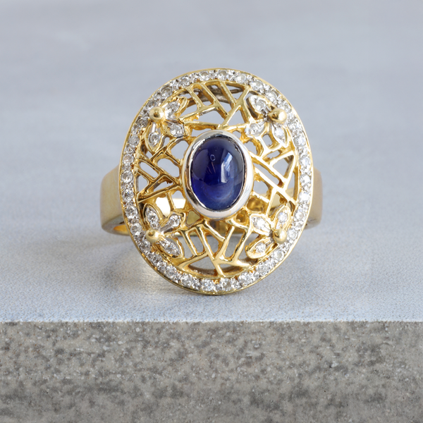 Ethical Jewellery & Engagement Rings Toronto - FTJCo Vintage Sapphire Filigree Ring in Yellow & White Gold - FTJCo Fine Jewellery & Goldsmiths