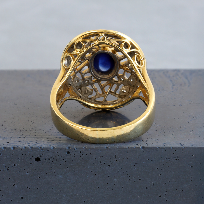 Ethical Jewellery & Engagement Rings Toronto - FTJCo Vintage Sapphire Filigree Ring in Yellow & White Gold - FTJCo Fine Jewellery & Goldsmiths