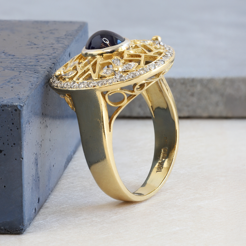 Ethical Jewellery & Engagement Rings Toronto - FTJCo Vintage Sapphire Filigree Ring in Yellow & White Gold - FTJCo Fine Jewellery & Goldsmiths