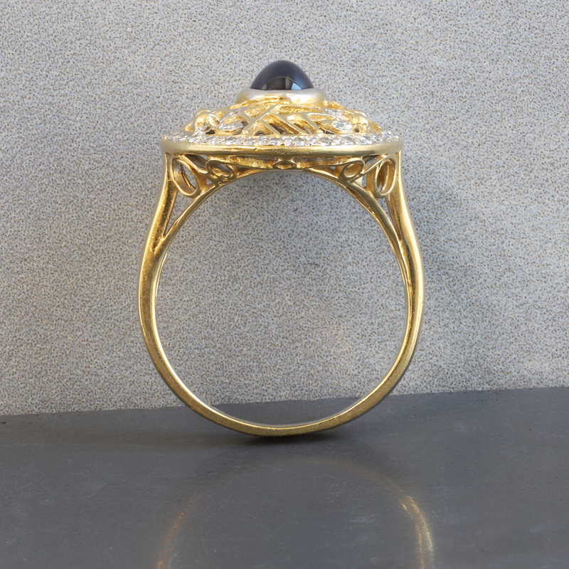Ethical Jewellery & Engagement Rings Toronto - FTJCo Vintage Sapphire Filigree Ring in Yellow & White Gold - FTJCo Fine Jewellery & Goldsmiths
