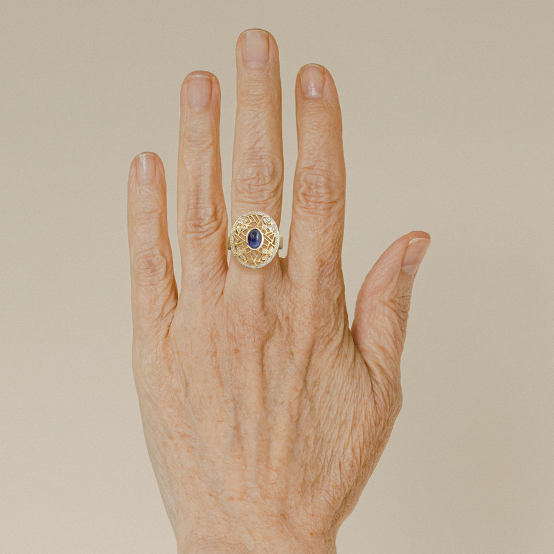 Ethical Jewellery & Engagement Rings Toronto - FTJCo Vintage Sapphire Filigree Ring in Yellow & White Gold - FTJCo Fine Jewellery & Goldsmiths