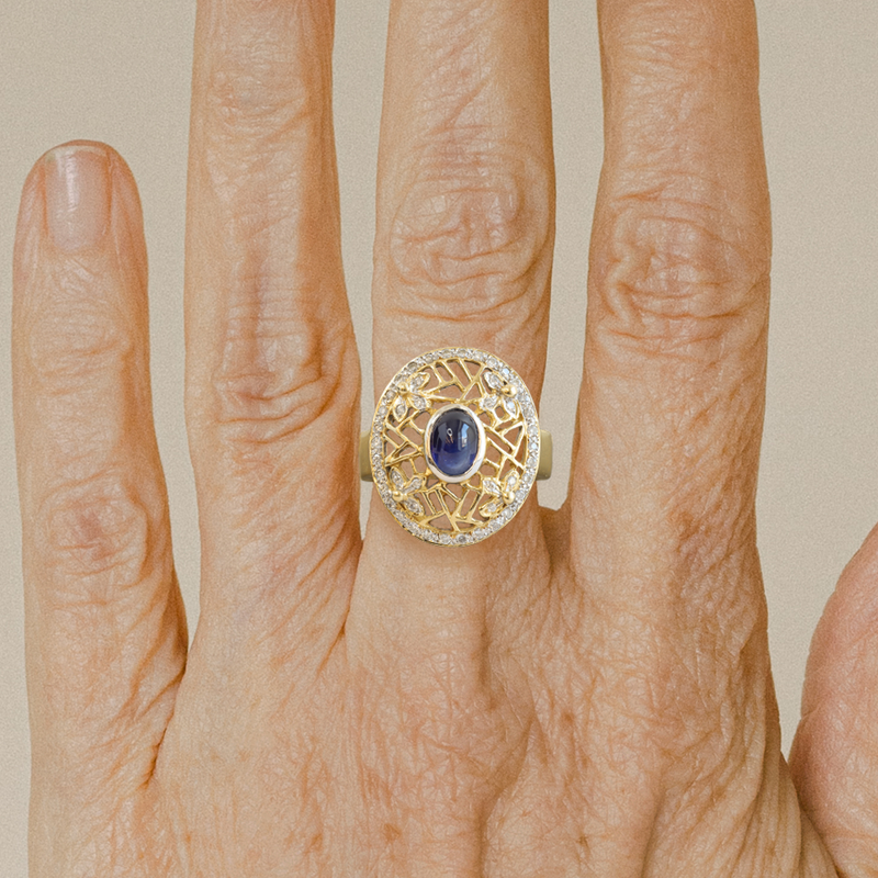 Ethical Jewellery & Engagement Rings Toronto - FTJCo Vintage Sapphire Filigree Ring in Yellow & White Gold - FTJCo Fine Jewellery & Goldsmiths