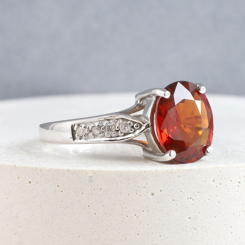 Ethical Jewellery & Engagement Rings Toronto - FTJCo Vintage Oval Garnet Solitaire with Bead Set Band in White Gold - FTJCo Fine Jewellery & Goldsmiths