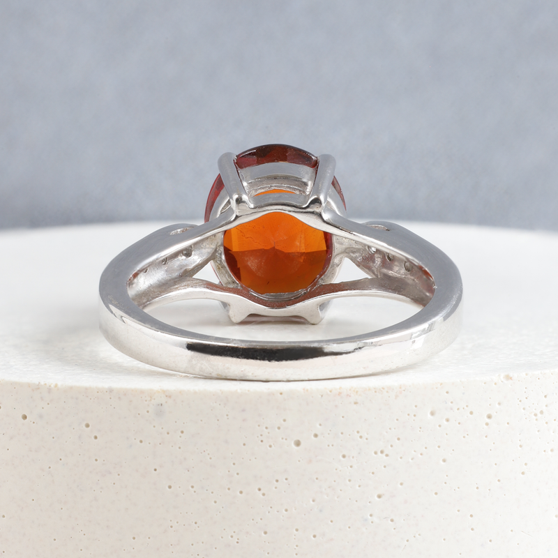 Ethical Jewellery & Engagement Rings Toronto - FTJCo Vintage Oval Garnet Solitaire with Bead Set Band in White Gold - FTJCo Fine Jewellery & Goldsmiths
