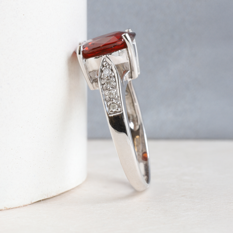 Ethical Jewellery & Engagement Rings Toronto - FTJCo Vintage Oval Garnet Solitaire with Bead Set Band in White Gold - FTJCo Fine Jewellery & Goldsmiths