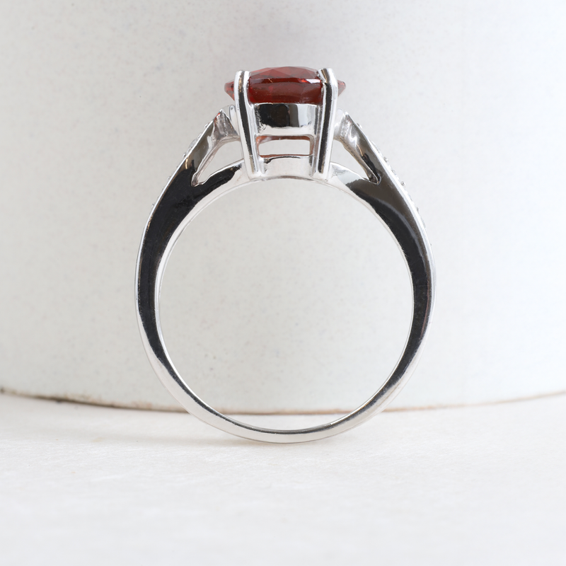 Ethical Jewellery & Engagement Rings Toronto - FTJCo Vintage Oval Garnet Solitaire with Bead Set Band in White Gold - FTJCo Fine Jewellery & Goldsmiths