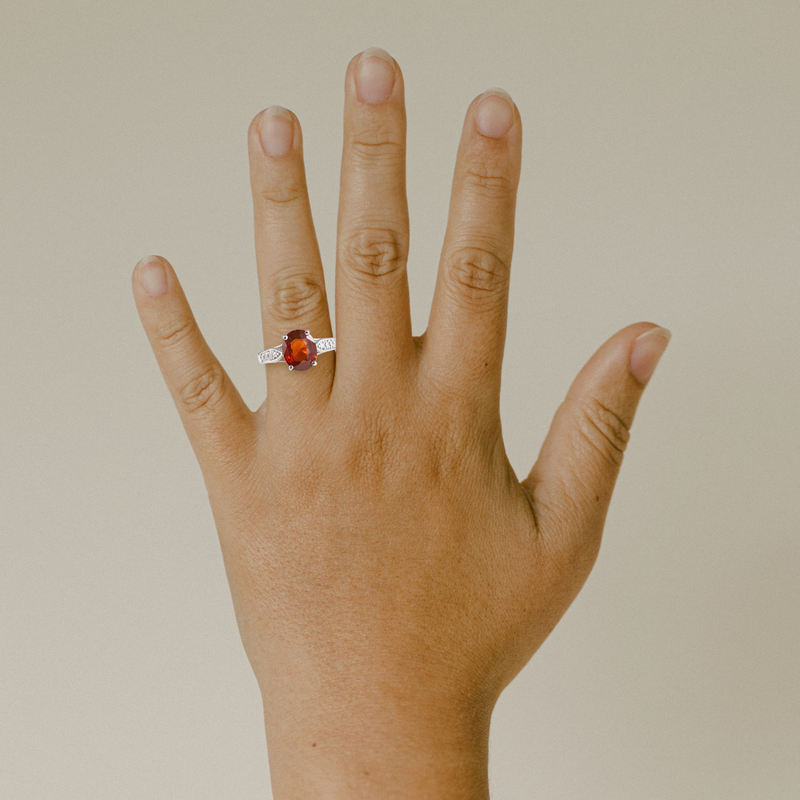 Ethical Jewellery & Engagement Rings Toronto - FTJCo Vintage Oval Garnet Solitaire with Bead Set Band in White Gold - FTJCo Fine Jewellery & Goldsmiths