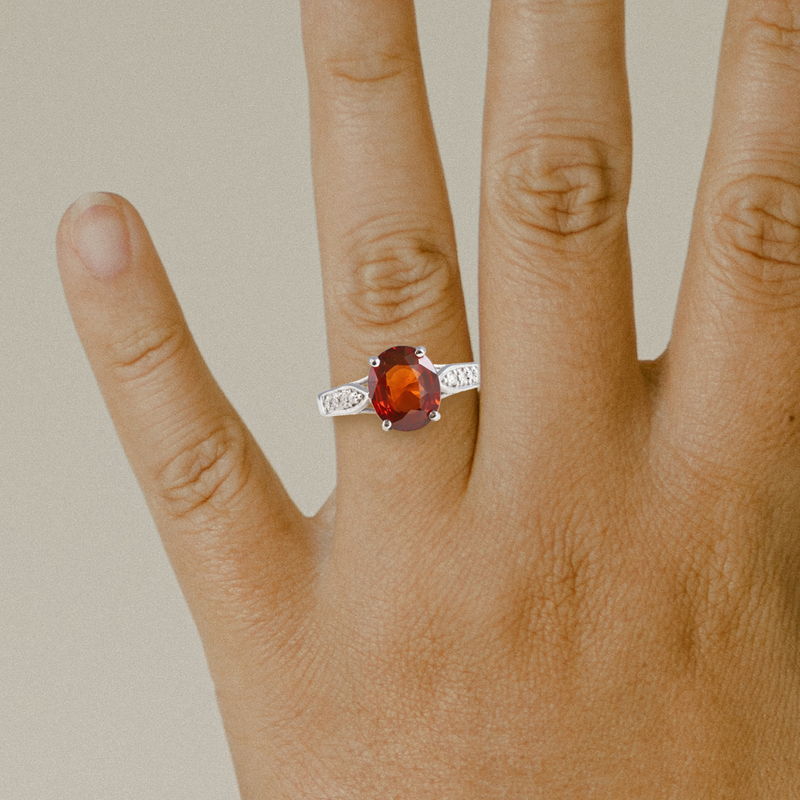 Ethical Jewellery & Engagement Rings Toronto - FTJCo Vintage Oval Garnet Solitaire with Bead Set Band in White Gold - FTJCo Fine Jewellery & Goldsmiths