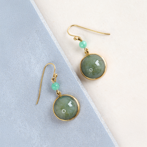 FTJCo Vintage Jade Half-Sphere & Bead Articulated Drops in Yellow Gold