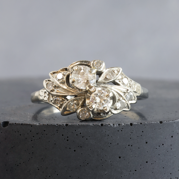 Ethical Jewellery & Engagement Rings Toronto - FTJCo Vintage Diamond Cluster Leaf Ring in White Gold - FTJCo Fine Jewellery & Goldsmiths