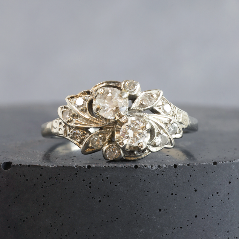 Ethical Jewellery & Engagement Rings Toronto - FTJCo Vintage Diamond Cluster Leaf Ring in White Gold - FTJCo Fine Jewellery & Goldsmiths