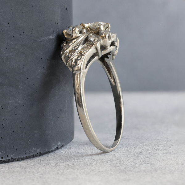 Ethical Jewellery & Engagement Rings Toronto - FTJCo Vintage Diamond Cluster Leaf Ring in White Gold - FTJCo Fine Jewellery & Goldsmiths