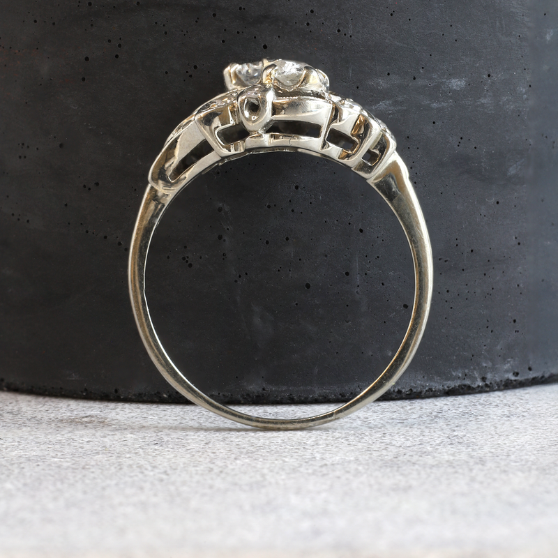 Ethical Jewellery & Engagement Rings Toronto - FTJCo Vintage Diamond Cluster Leaf Ring in White Gold - FTJCo Fine Jewellery & Goldsmiths