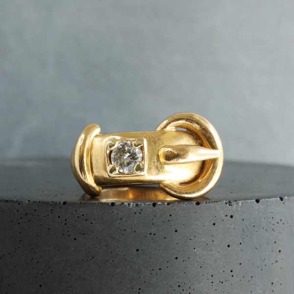 FTJCo Vintage Diamond Buckle Ring in Yellow Gold
